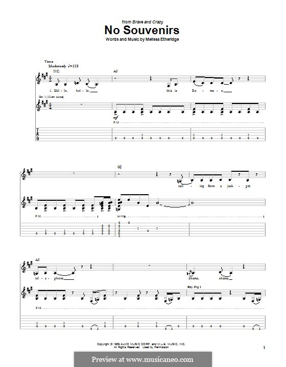 No Souvenirs: For guitar with tab by Melissa Etheridge