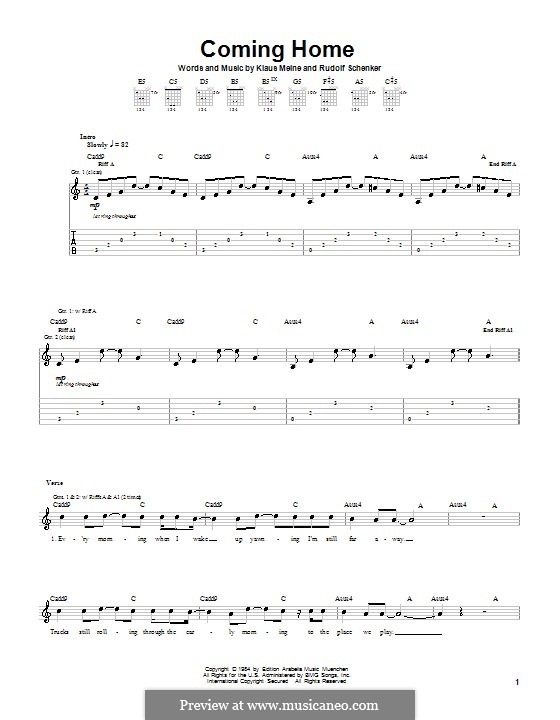 Coming Home (Scorpions): For guitar with tab by Klaus Meine, Rudolf Schenker