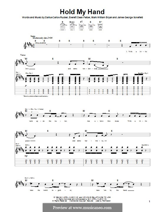 Hold My Hand (Hootie & The Blowfish): For guitar with tab by Darius Carlos Rucker, Everett Dean Felber, James George Sonefeld, Mark William Bryan