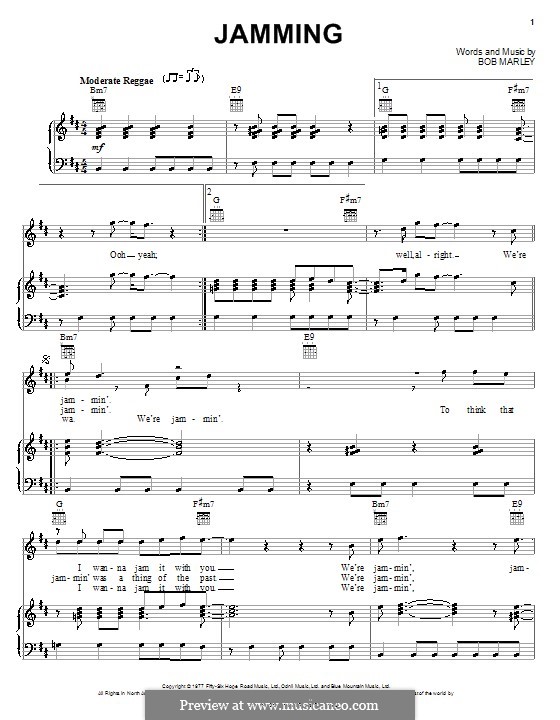 Jamming: For voice and piano (or guitar) by Bob Marley
