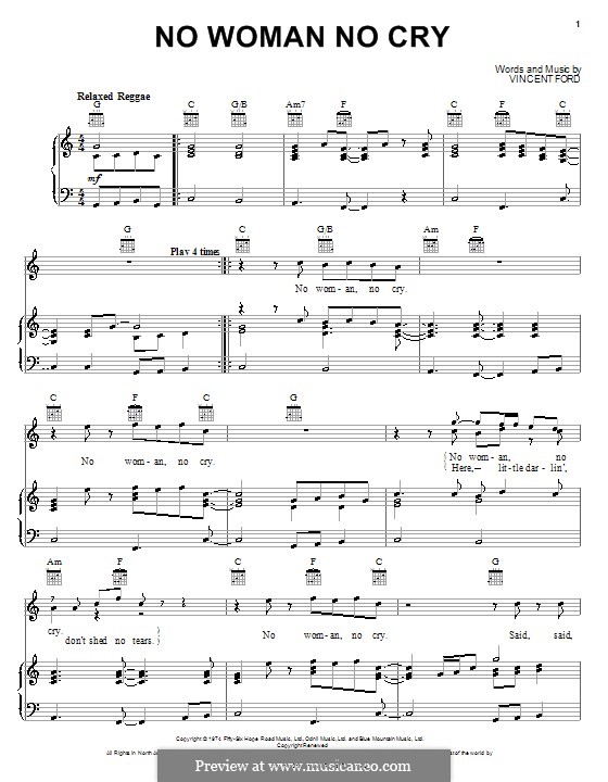 No Woman No Cry free sheet music by Bob Marley