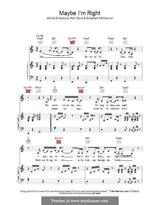 Maybe I'm Right (Atomic Kitten): For voice and piano (or guitar) by Elizabeth McClarnon, Robert Davis