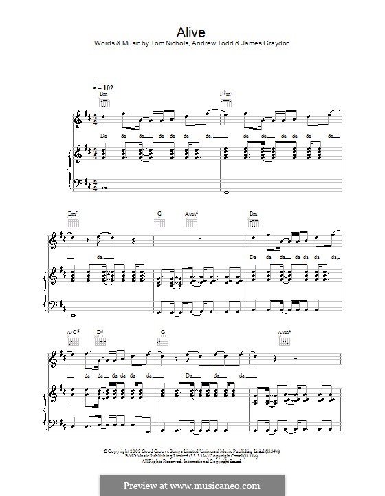 Alive (Gareth Gates): For voice and piano (or guitar) by Andrew Todd, James Graydon, Tom Nichols