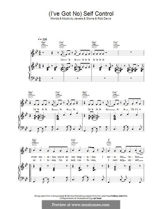 (I've Got No) Self Control (Gareth Gates): For voice and piano (or guitar) by Robert Davis