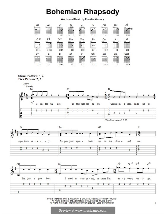 Instrumental version: For easy guitar by Freddie Mercury