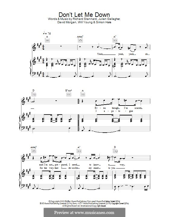 Don't Let Me Down: For voice and piano (or guitar) by Dave Morgan, Julian Gallagher, Richard Stannard