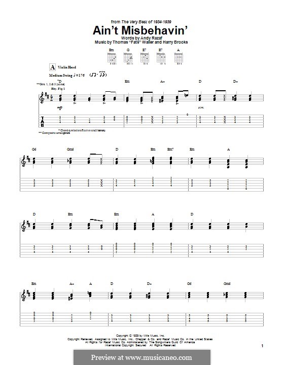 Ain't Misbehavin': For guitar with tab by Fats Waller, Harry Brooks