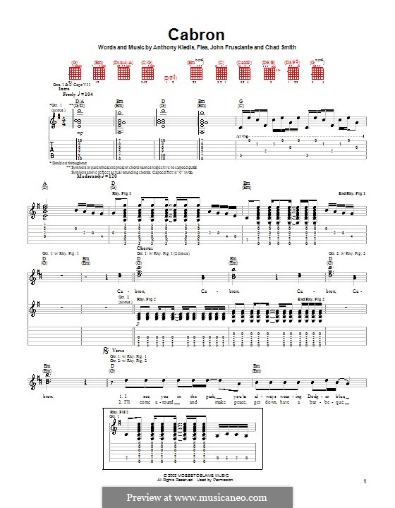 Cabron (Red Hot Chili Peppers): For guitar with tab by Anthony Kiedis, John Frusciante