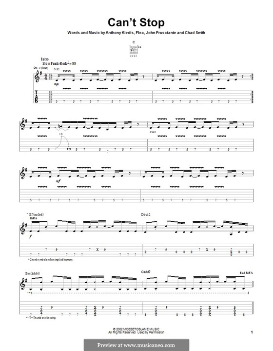 Can't Stop (Red Hot Chili Peppers): For guitar with tab by Flea, Anthony Kiedis, Chad Smith, John Frusciante