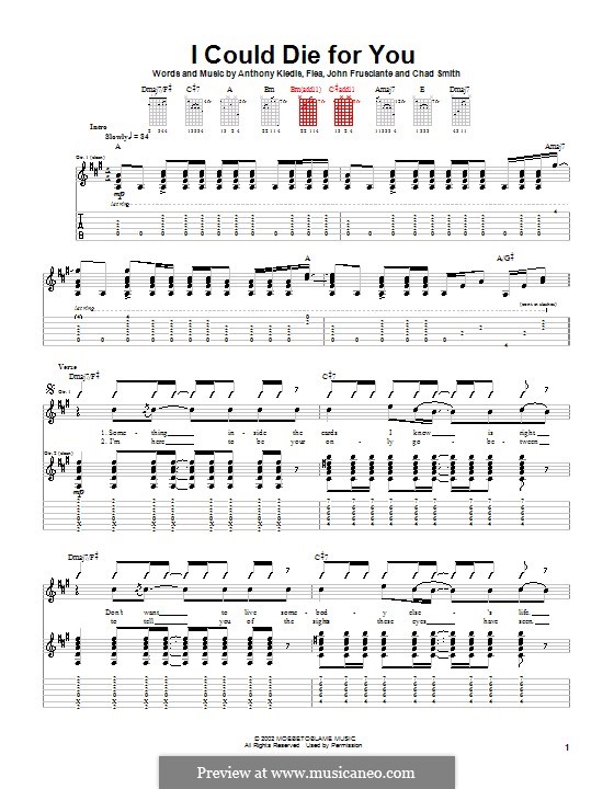 I Could Die for You (Red Hot Chili Peppers): For guitar with tab by Anthony Kiedis, John Frusciante