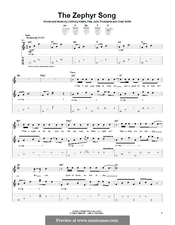 The Zephyr Song (Red Hot Chili Peppers): For guitar with tab by Flea, Anthony Kiedis, Chad Smith, John Frusciante