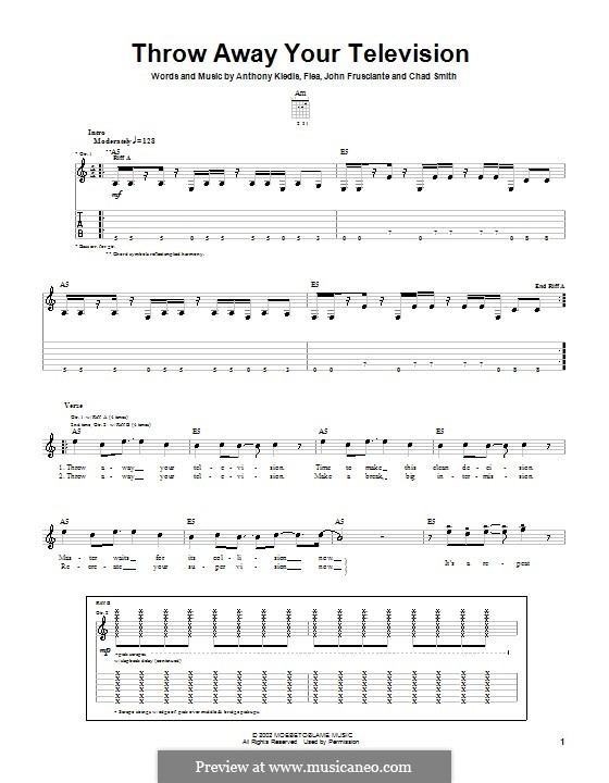 Throw Away Your Television (Red Hot Chili Peppers): For guitar with tab by Flea, Anthony Kiedis, Chad Smith, John Frusciante