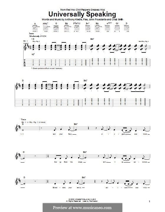 Universally Speaking (Red Hot Chili Peppers): For guitar with tab by Flea, Anthony Kiedis, Chad Smith, John Frusciante