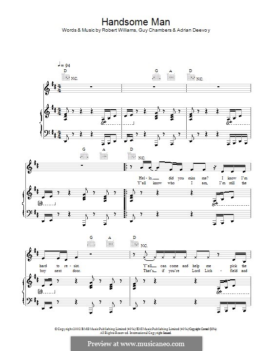 Handsome Man: For voice and piano (or guitar) by Adrian Deevoy, Guy Chambers, Robbie Williams