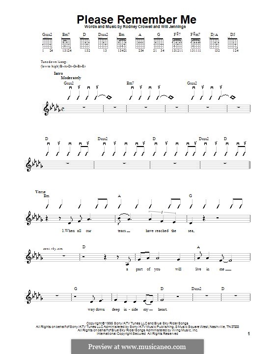 Please Remember Me (Tim McGraw): For guitar (very easy version) by Rodney Crowell, Will Jennings