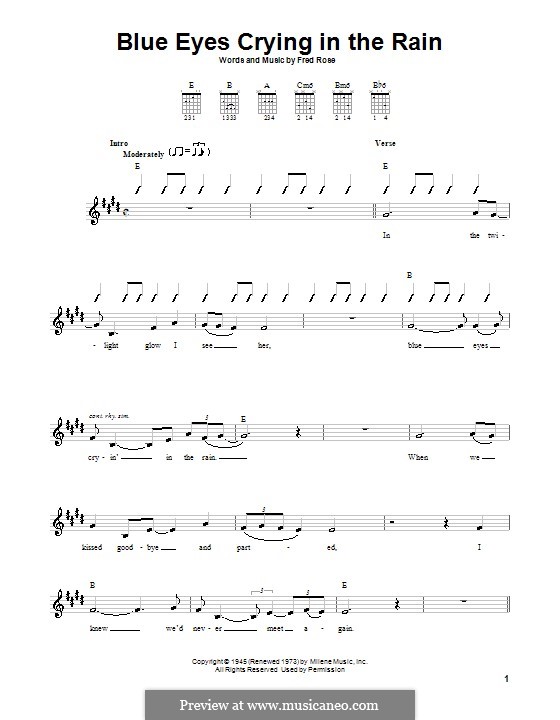 blue eyes crying in the rain willie nelson by f rose on musicaneo blue eyes crying in the rain sheet music