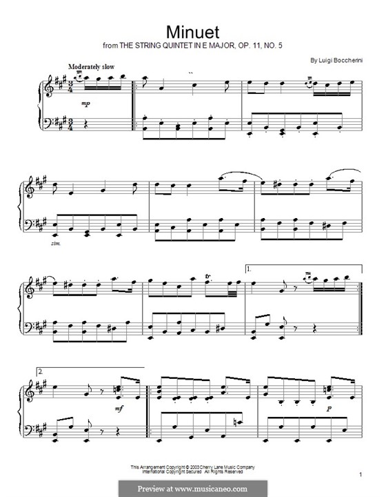 String Quintet No.5 in E Major, G.275 Op.107 by L. Boccherini on MusicaNeo