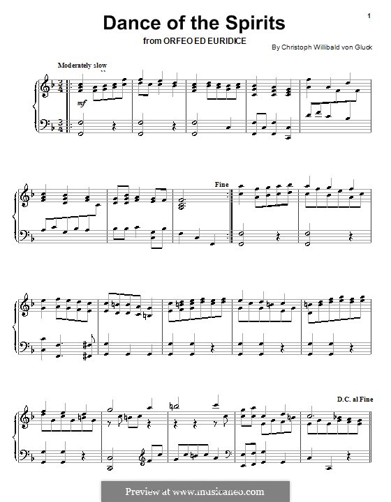 Dance of the Blessed Spirits: For piano by Christoph Willibald Gluck