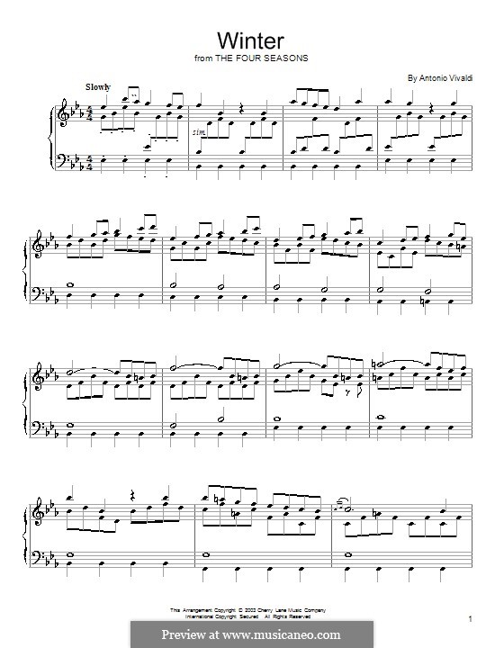 Violin Concerto No.4 in F Minor 'L'inverno', RV 297: Movement II. Version for piano (high quality sheet music) by Antonio Vivaldi
