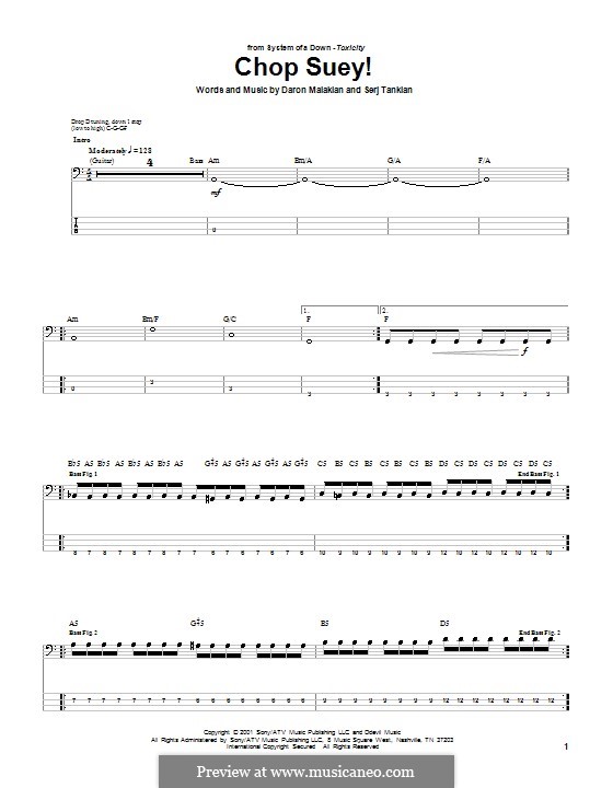 Chop Suey! (System of a Down): For bass guitar with tab by Daron Malakian, Serj Tankian