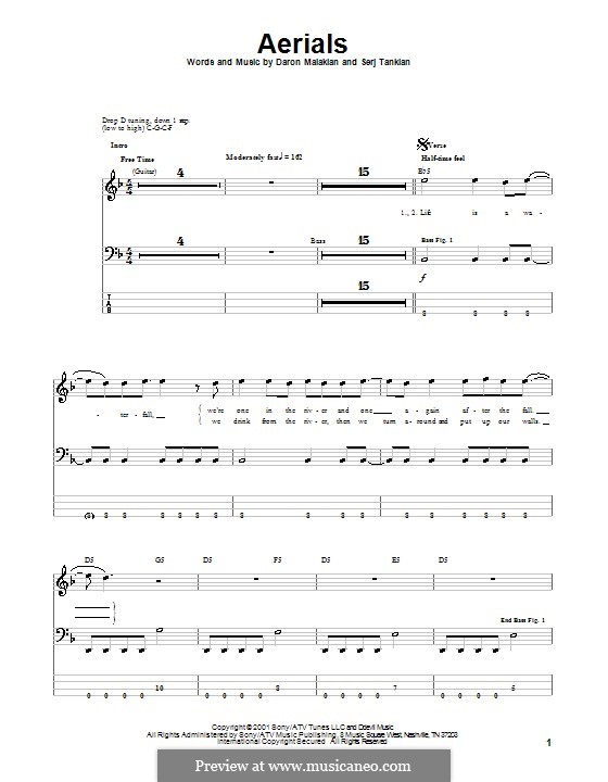 Aerials (System of a Down): For bass guitar with tab by Daron Malakian, Serj Tankian