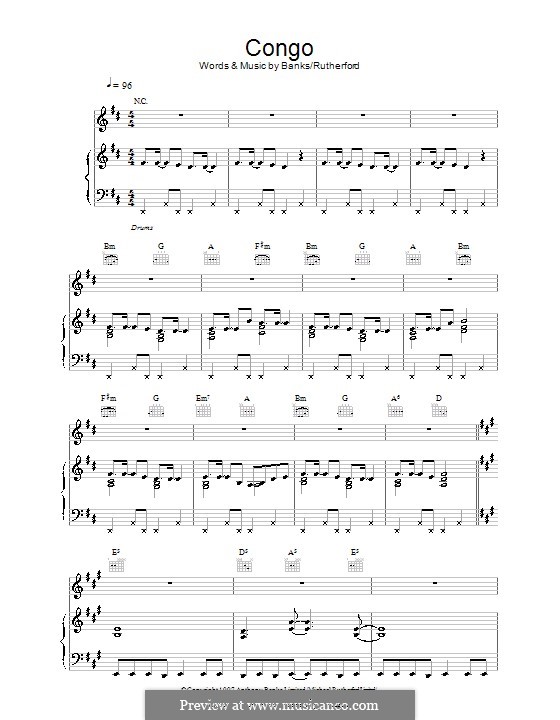 Congo (Genesis): For voice and piano (or guitar) by Tony Banks, Mike Rutherford