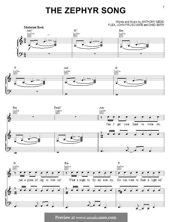 The Zephyr Song (Red Hot Chili Peppers): For voice and piano (or guitar) by Flea, Anthony Kiedis, Chad Smith, John Frusciante