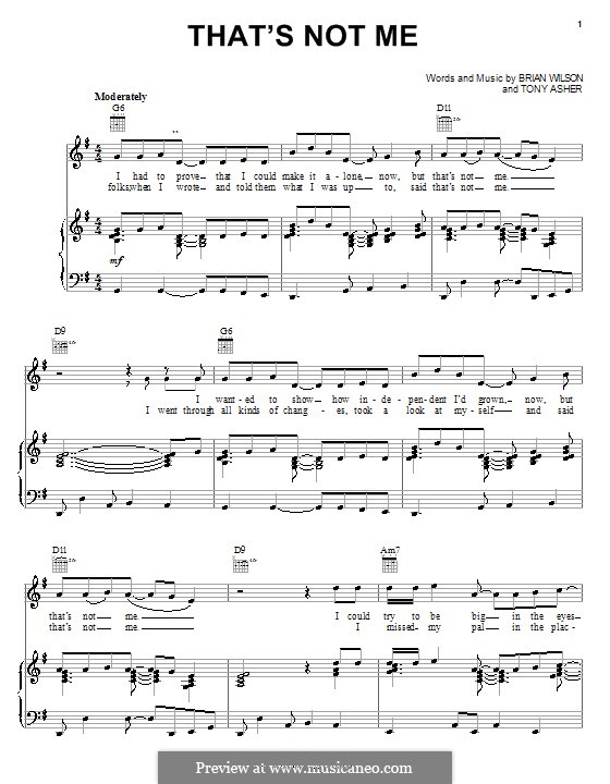 That's Not Me (The Beach Boys): For voice and piano (or guitar) by Brian Wilson, Tony Asher