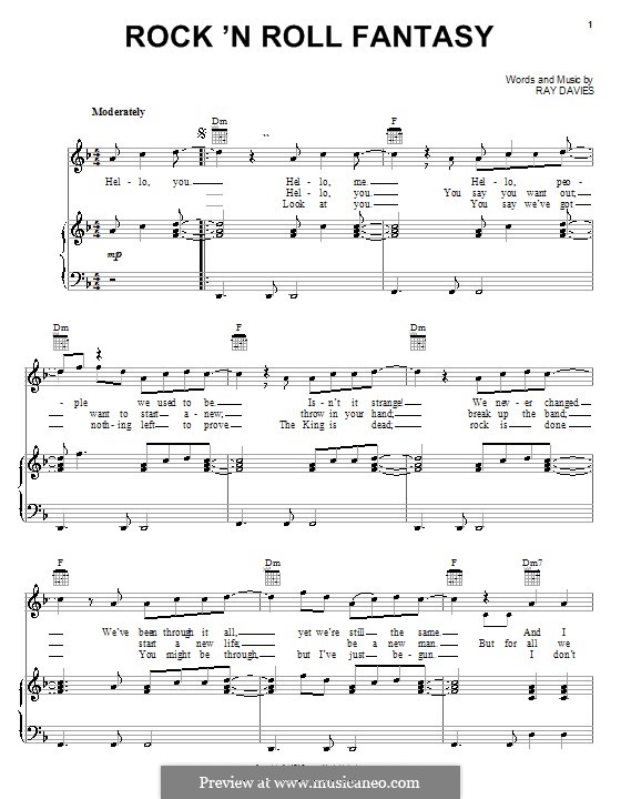 Rock 'n Roll Fantasy (The Kinks): For voice and piano (or guitar) by Ray Davies