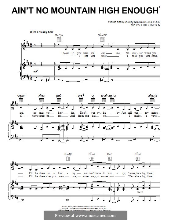 Ain't No Mountain High Enough: For voice and piano (or guitar) by Nicholas Ashford, Valerie Simpson