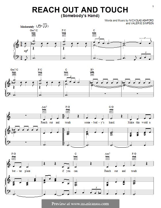 Reach Out and Touch (Somebody's Hand): For voice and piano or guitar (Diana Ross) by Nicholas Ashford, Valerie Simpson