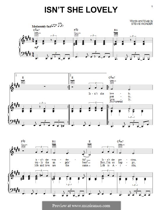 Free Isn't She Lovely by Stevie Wonder sheet music