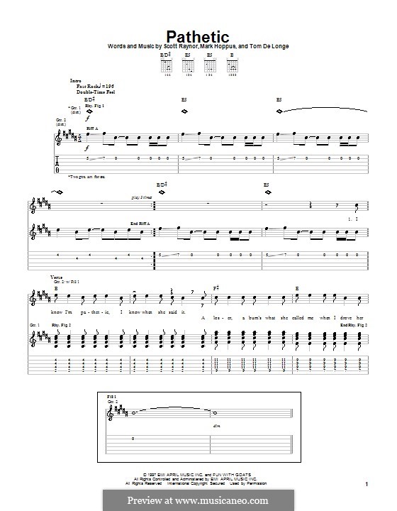 Pathetic (Blink-182): For guitar with tab by Mark Hoppus, Scott Raynor, Tom DeLonge