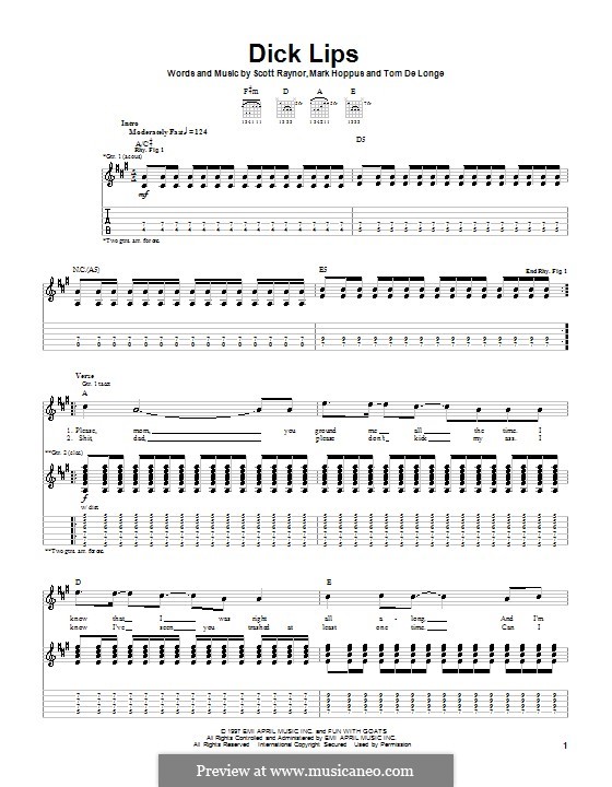 Dick Lips (Blink-182): For guitar with tab by Mark Hoppus, Scott Raynor, Tom DeLonge