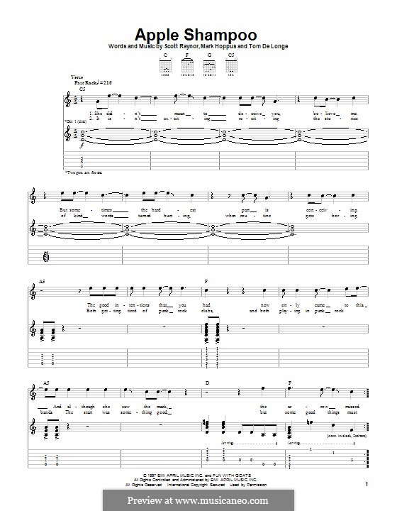 Apple Shampoo (Blink-182): For guitar with tab by Mark Hoppus, Scott Raynor, Tom DeLonge