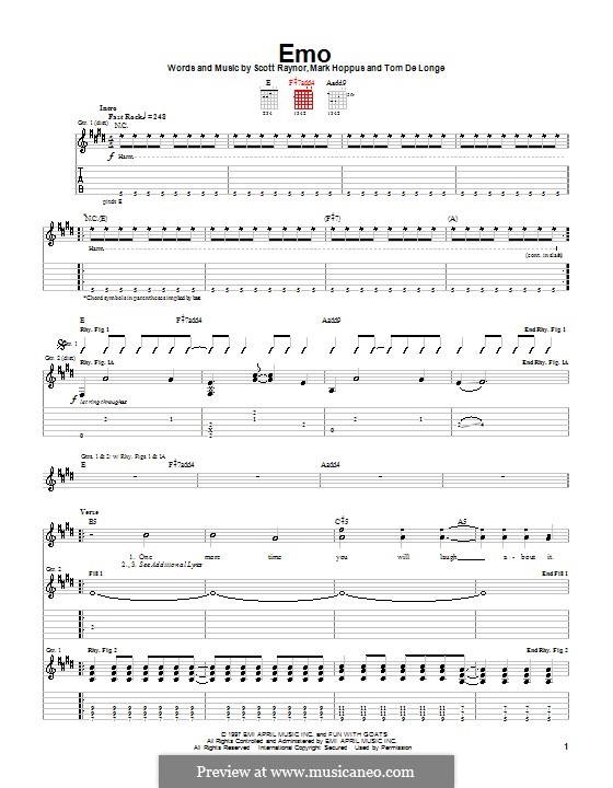 Emo (Blink-182): For guitar with tab by Mark Hoppus, Scott Raynor, Tom DeLonge