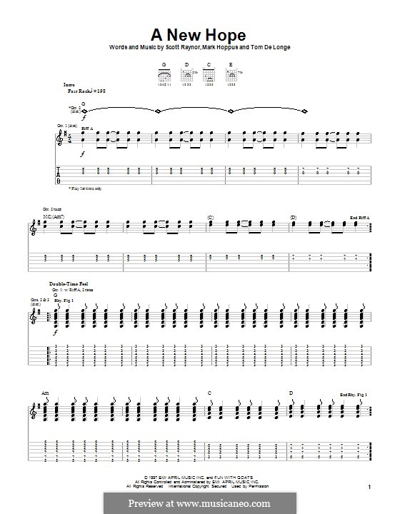 A New Hope (Blink-182): For guitar with tab by Mark Hoppus, Scott Raynor, Tom DeLonge