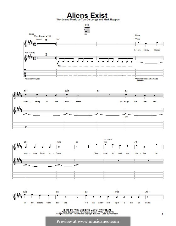 Aliens Exist (Blink-182): For guitar with tab by Mark Hoppus, Tom DeLonge