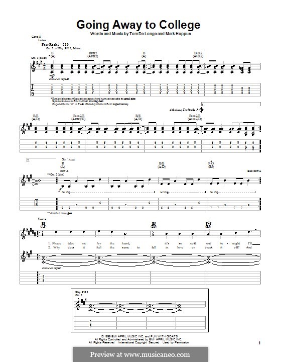 Going Away to College (Blink-182): For guitar with tab by Mark Hoppus, Tom DeLonge