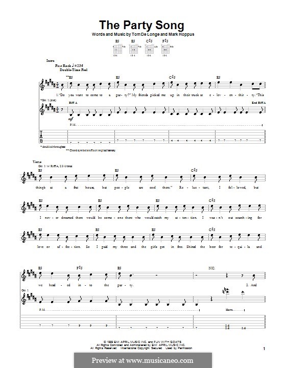 The Party Song (Blink-182): For guitar with tab by Mark Hoppus, Tom DeLonge