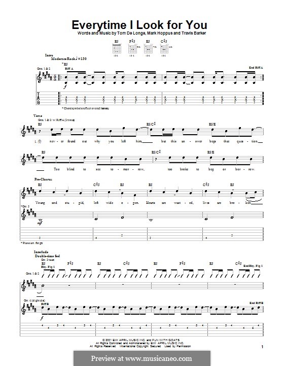 Everytime I Look for You (Blink-182): For guitar with tab by Mark Hoppus, Tom DeLonge, Travis Barker