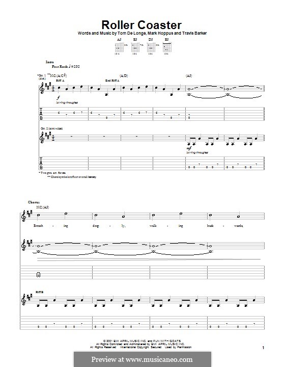 Roller Coaster (Blink-182): For guitar with tab by Mark Hoppus, Tom DeLonge, Travis Barker
