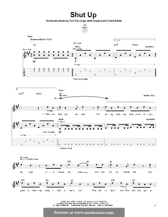 Shut Up (Blink-182): For guitar with tab by Mark Hoppus, Tom DeLonge, Travis Barker