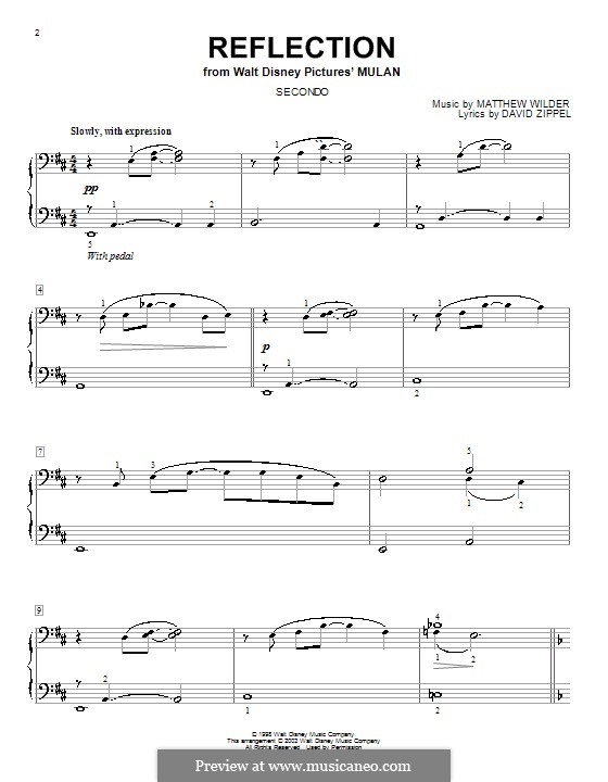 Reflection (from Disney's Mulan): For piano four hands by Matthew Wilder