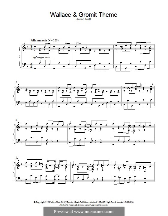 Wallace and Gromit Theme: For piano by Julian Nott