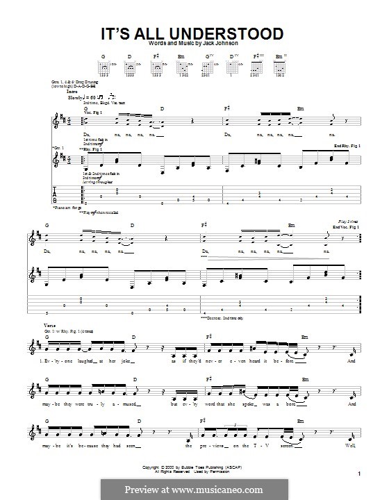 It's All Understood: For guitar with tab by Jack Johnson