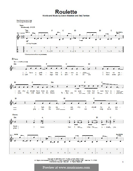 Roulette (System of a Down): For guitar with tab by Daron Malakian, Serj Tankian