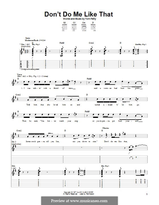 Don't Do Me Like That (Tom Petty and The Heartbreakers): For guitar with tab by Tom Petty