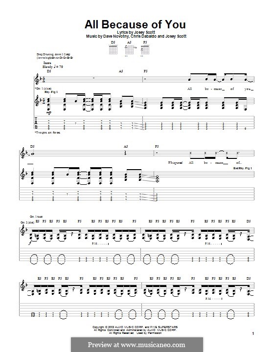 All Because of You (Saliva): For guitar with tab by Chris Dabaldo, Dave Novotny, Josey Scott