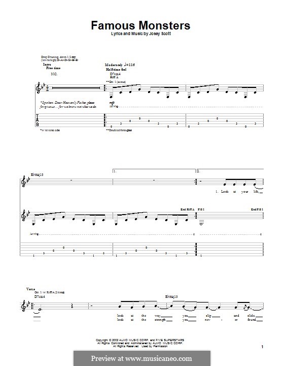 Famous Monsters (Saliva): For guitar with tab by Josey Scott